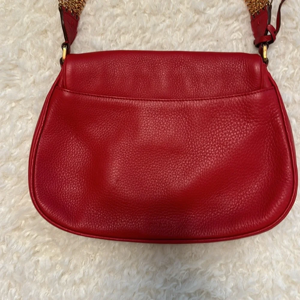 NWT Prada red, soft leather with rose-gold chain bag. - Picture 12 of 16
